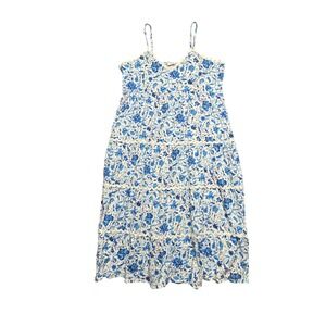 Destination 365 Tiered Floral Maxi Dress 1X Petite Lace Trim Blue‎ Sleeveless